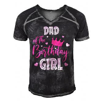 Dad Of The Birthday Girl Cute Pink Matching Family Men's Short Sleeve V-neck 3D Print Retro Tshirt | Mazezy