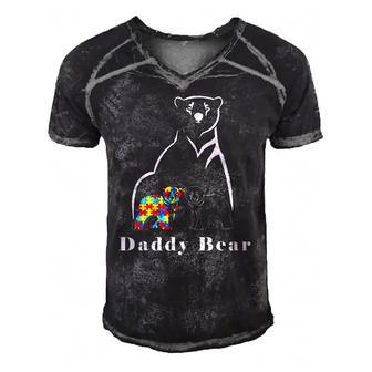 Daddy Bear Autism Awareness Daddy Grandma Men Gift Men's Short Sleeve V-neck 3D Print Retro Tshirt | Mazezy