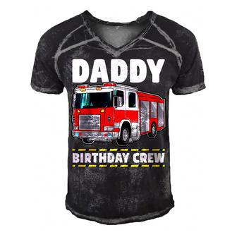 Daddy Birthday Crew Fire Truck Firefighter Dad Papa Men's Short Sleeve V-neck 3D Print Retro Tshirt - Seseable