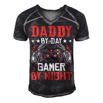 Daddy By Day Gamer By Night Video Gamer Gaming Men's Short Sleeve V-neck 3D Print Retro Tshirt - Seseable
