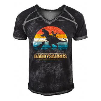 Daddy Dinosaur Daddysaurus 2 Kids Fathers Day Gift For Dad Men's Short Sleeve V-neck 3D Print Retro Tshirt | Mazezy