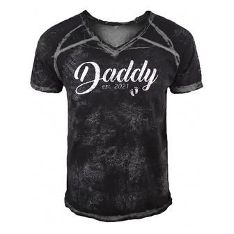 Daddy Est 2021 Funny Promoted To Dad New Baby Gift Men's Short Sleeve V-neck 3D Print Retro Tshirt | Mazezy