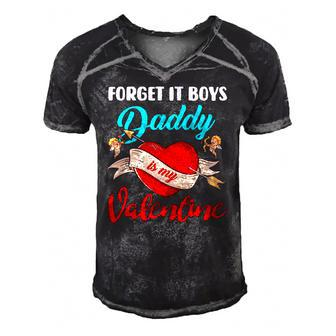 Daddy Is My Valentine Dad Love Heart Pajama Funny Men's Short Sleeve V-neck 3D Print Retro Tshirt | Mazezy