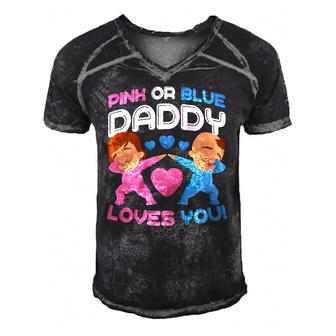 Daddy Loves You Pink Blue Gender Reveal Newborn Announcement Men's Short Sleeve V-neck 3D Print Retro Tshirt | Mazezy