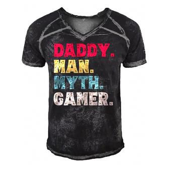 Daddy Man Myth Gamer Funny Fathers Day Gaming Gift Dad Men's Short Sleeve V-neck 3D Print Retro Tshirt | Mazezy