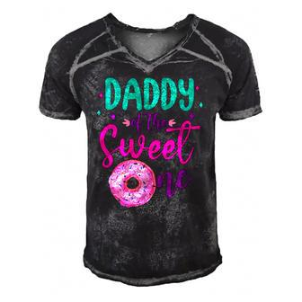 Daddy Of Sweet One 1St Birthday Party Matching Family Donut Men's Short Sleeve V-neck 3D Print Retro Tshirt | Mazezy