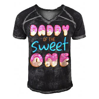 Daddy Of Sweet One First B-Day Party Matching Family Donut  Men's Short Sleeve V-neck 3D Print Retro Tshirt