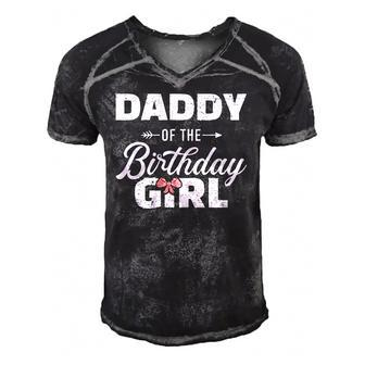 Daddy Of The Birthday Daughter Girl Matching Family For Dad Men's Short Sleeve V-neck 3D Print Retro Tshirt | Mazezy