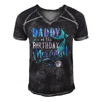 Daddy Of The Birthday Mermaid Family Matching Party Squad Men's Short Sleeve V-neck 3D Print Retro Tshirt | Mazezy