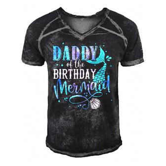 Daddy Of The Birthday Mermaid Family Matching Party Squad Men's Short Sleeve V-neck 3D Print Retro Tshirt | Mazezy