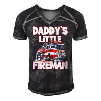 Daddys Little Fireman Funny Kids Firefighter Firemans Men's Short Sleeve V-neck 3D Print Retro Tshirt | Mazezy