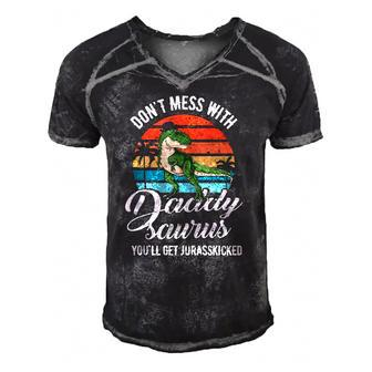 Daddysaurus Rex Dinosaur Daddyrex Fathers Day Dino Dad Men's Short Sleeve V-neck 3D Print Retro Tshirt | Mazezy