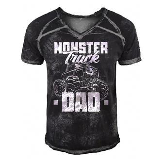 Dads Love Monster Trucks Too Fathers Day Monster Truck Men's Short Sleeve V-neck 3D Print Retro Tshirt | Mazezy