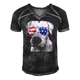 Dogo Argentino Dog Sunglasses Flag American 4Th Of July Men's Short Sleeve V-neck 3D Print Retro Tshirt | Mazezy