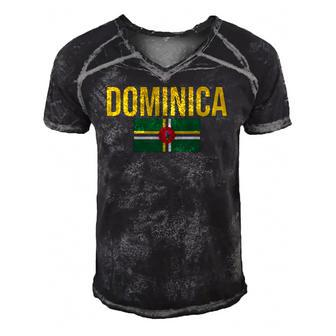 Dominica Flag Commonwealth Coat Of Arms Lesser Antilles Men's Short Sleeve V-neck 3D Print Retro Tshirt | Mazezy