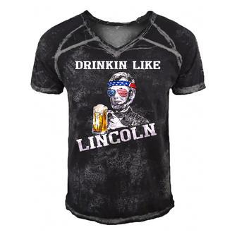 Drinking Like Lincoln Funny 4Th Of July Independence Day Men's Short Sleeve V-neck 3D Print Retro Tshirt | Mazezy