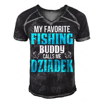 Dziadek Grandpa Fishing Gift My Favorite Fishing Buddy Calls Me Dziadek Men's Short Sleeve V-neck 3D Print Retro Tshirt - Seseable
