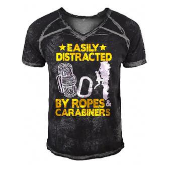 Easily Distracted By Ropes & Carabiners Funny Rock Climbing Men's Short Sleeve V-neck 3D Print Retro Tshirt | Mazezy