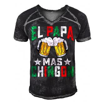 El Papa Mas Chingon Funny Mexican Dad Husband Regalo Flag V2 Men's Short Sleeve V-neck 3D Print Retro Tshirt - Seseable