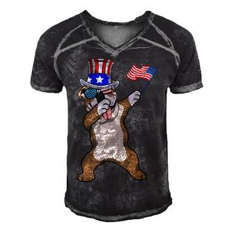 English Bulldog Dabbing Dog Dad 4Th Of July Men's Short Sleeve V-neck 3D Print Retro Tshirt - Seseable