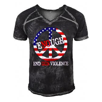 Enough Peace Sign Us Flag End Gun Violence Men's Short Sleeve V-neck 3D Print Retro Tshirt | Mazezy