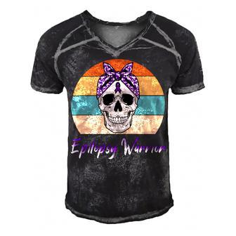 Epilepsy Warrior Skull Women Vintage Purple Ribbon Epilepsy Epilepsy Awareness V2 Men's Short Sleeve V-neck 3D Print Retro Tshirt | Favorety DE