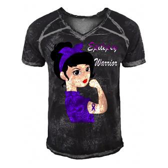 Epilepsy Warrior Strong Women Purple Ribbon Epilepsy Epilepsy Awareness V2 Men's Short Sleeve V-neck 3D Print Retro Tshirt | Favorety DE