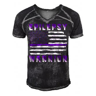 Epilepsy Warrior Usa Flag United States Flag Epilepsy Epilepsy Awareness Men's Short Sleeve V-neck 3D Print Retro Tshirt | Favorety AU