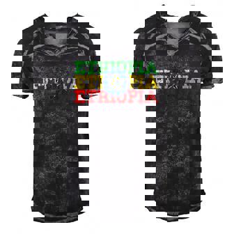 Ethiopia Ethiopian Flag Sports Lovers Men's Short Sleeve V-neck 3D Print Retro Tshirt | Mazezy