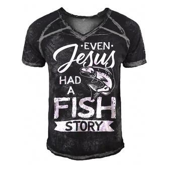 Even Jesus Had A Fish Story Christ Lover Birthday Fathers Day 4F146 Men's Short Sleeve V-neck 3D Print Retro Tshirt - Monsterry