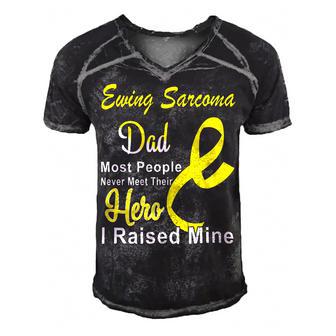 Ewings Sarcoma Dad Most People Never Meet Their Hero I Raised Mine Yellow Ribbon Ewings Sarcoma Ewings Sarcoma Awareness Men's Short Sleeve V-neck 3D Print Retro Tshirt | Favorety