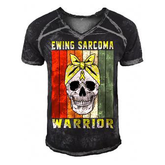 Ewings Sarcoma Warrior Skull Women Vintage Yellow Ribbon Ewings Sarcoma Ewings Sarcoma Awareness Men's Short Sleeve V-neck 3D Print Retro Tshirt | Favorety