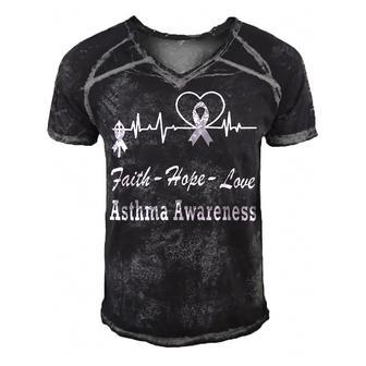 Faith Hope Love Asthma Awareness Heartbeat Christian Cross Grey Ribbon Asthma Asthma Awareness Men's Short Sleeve V-neck 3D Print Retro Tshirt | Favorety DE