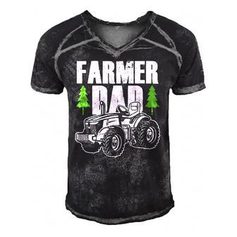 Farmer Dad Father Daddy Farm Farming Farmers Tractor Gift Men's Short Sleeve V-neck 3D Print Retro Tshirt | Mazezy