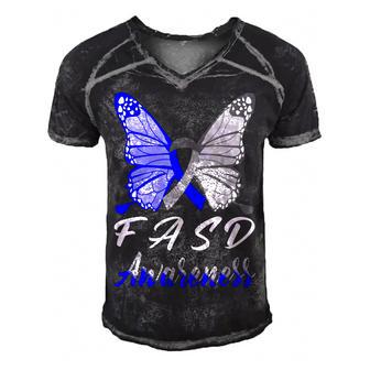 Fasd Awareness Butterfly Blue And Grey Ribbon Fetal Alcohol Spectrum Disorder Fetal Alcohol Spectrum Disorder Awareness Men's Short Sleeve V-neck 3D Print Retro Tshirt | Favorety AU