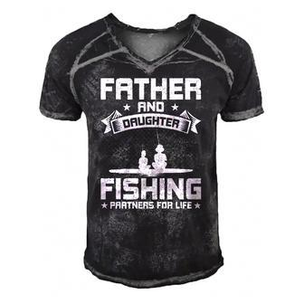 Father And Daughter Fishing Partners For Life Fishing Men's Short Sleeve V-neck 3D Print Retro Tshirt | Mazezy