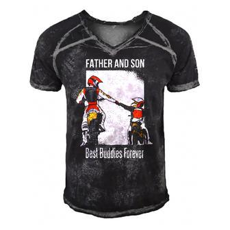 Father And Son Best Buddies Forever Fist Bump Dirt Bike Men's Short Sleeve V-neck 3D Print Retro Tshirt | Mazezy