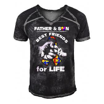Father And Son Best Friends For Life Ribbon Autism Awareness Men's Short Sleeve V-neck 3D Print Retro Tshirt | Mazezy