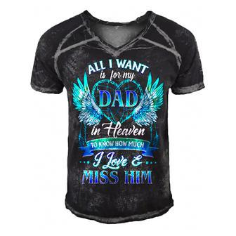 Father Grandpa All I Want Is For My Dad In Heaven 99 Family Dad Men's Short Sleeve V-neck 3D Print Retro Tshirt - Monsterry DE