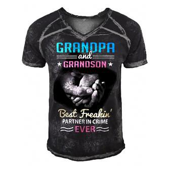 Father Grandpa And Grandson Best Freakin Partner In Crime Grandpa 187 Family Dad Men's Short Sleeve V-neck 3D Print Retro Tshirt - Monsterry AU