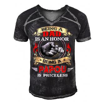 Father Grandpa Being A Dad Is An Honor Being A Papou Is Priceless74 Family Dad Men's Short Sleeve V-neck 3D Print Retro Tshirt - Monsterry UK