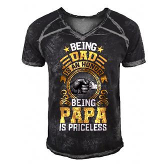 Father Grandpa Being Dad Is An Honor Being Papa Is Priceless Father Day 21 Family Dad Men's Short Sleeve V-neck 3D Print Retro Tshirt - Monsterry UK