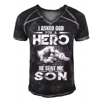 Father Grandpa I Asked For A Hero He Sent Me My Son 129 Family Dad Men's Short Sleeve V-neck 3D Print Retro Tshirt - Monsterry UK