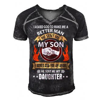 Father Grandpa I Asked Go To Make Me A Better Man He Sent Me My Son 128 Family Dad Men's Short Sleeve V-neck 3D Print Retro Tshirt - Monsterry UK