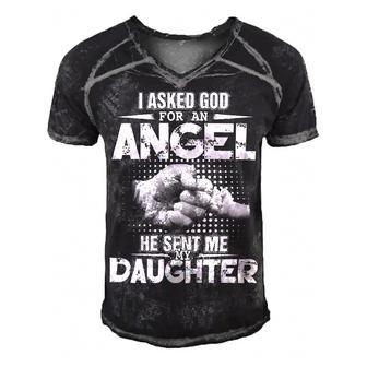 Father Grandpa I Asked God For An Angel He Sent Me My Daughter 132 Family Dad Men's Short Sleeve V-neck 3D Print Retro Tshirt - Monsterry UK