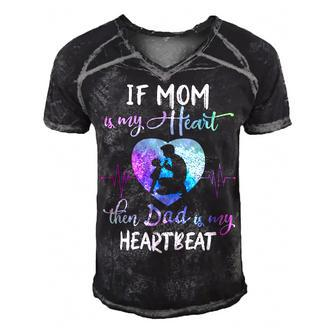 Father Grandpa If Mom Is My Heart Then Dad Is My Heartbeat 124 Family Dad Men's Short Sleeve V-neck 3D Print Retro Tshirt - Monsterry DE