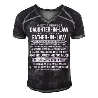 Father Grandpa Im Not A Perfect Daughter In Law But My Crazy 16 Family Dad Men's Short Sleeve V-neck 3D Print Retro Tshirt - Monsterry DE