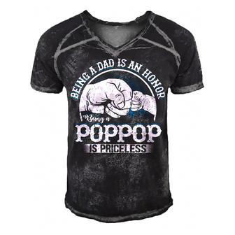 Father Grandpa S Saying Being A Dad Is An Honor Being A Poppop Is Priceless Family Dad Men's Short Sleeve V-neck 3D Print Retro Tshirt - Monsterry UK
