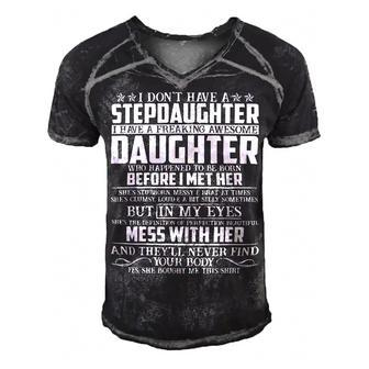 Father Grandpa Step Dad I Have A Freaking Awesome Daughter 118 Family Dad Men's Short Sleeve V-neck 3D Print Retro Tshirt - Monsterry