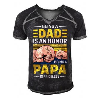 Father Grandpa Vintage Being A Dad Is An Honor Being A Papa Is Priceless Father Day 189 Family Dad Men's Short Sleeve V-neck 3D Print Retro Tshirt - Monsterry AU